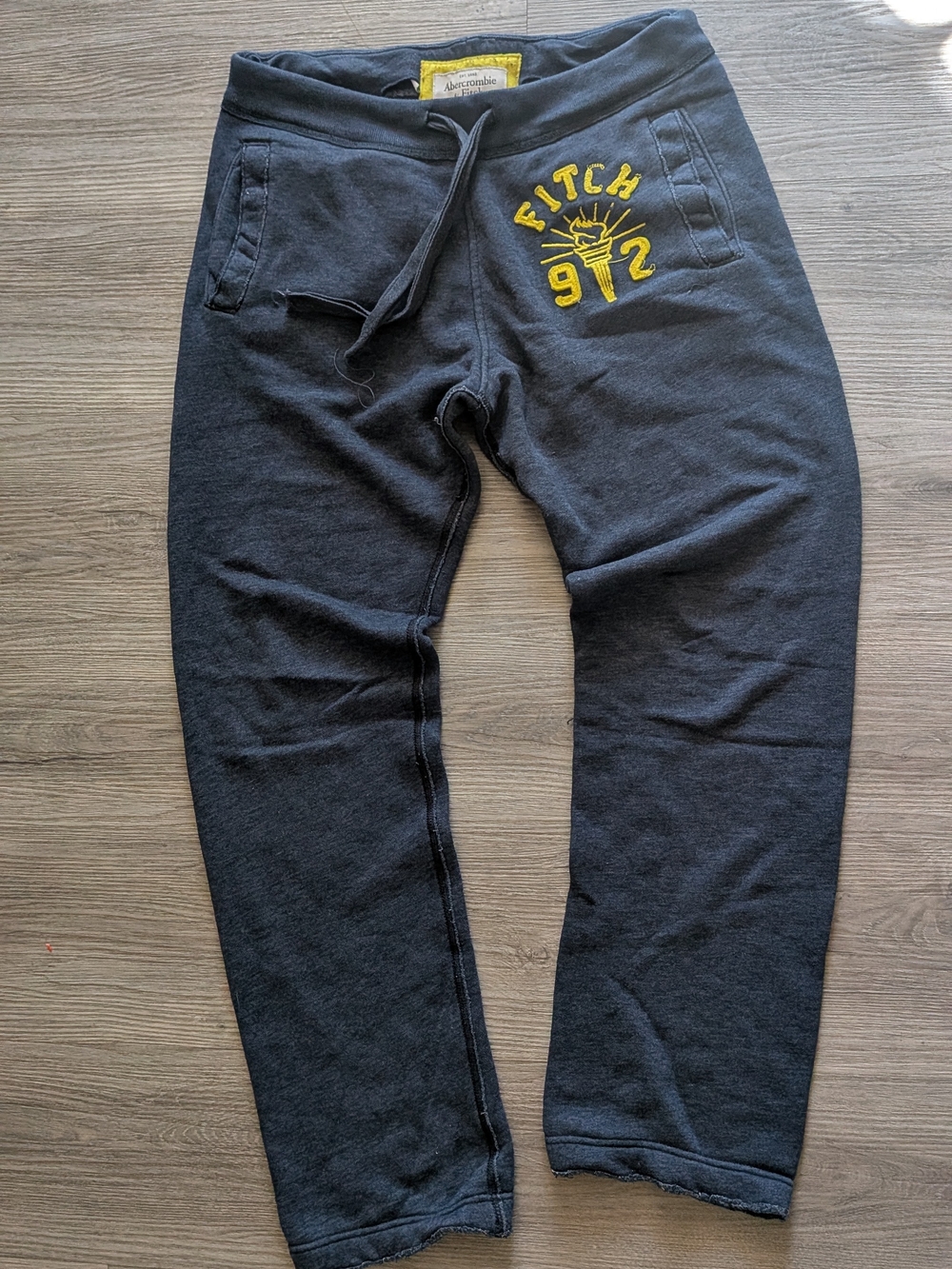 Abercrombie & Fitch Heather Navy Sweat Joggers with Yellow Logo